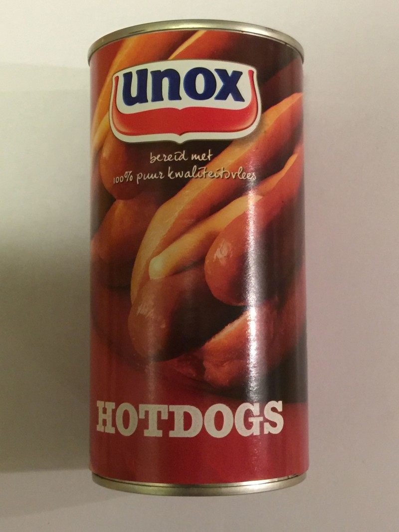 Blikje Unox hotdogs (foto: niwra per Open Food Facts)